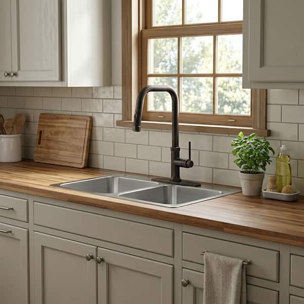 Single Handle 2-Water Modes Pull Down Sprayer Kitchen Faucet with Stainless Steel and Brass in Oil Rubbed Bronze