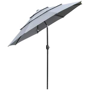 9 ft. 3-Tier Patio Umbrella, Outdoor Market Umbrella with Crank and Push Button Tilt in Dark Grey