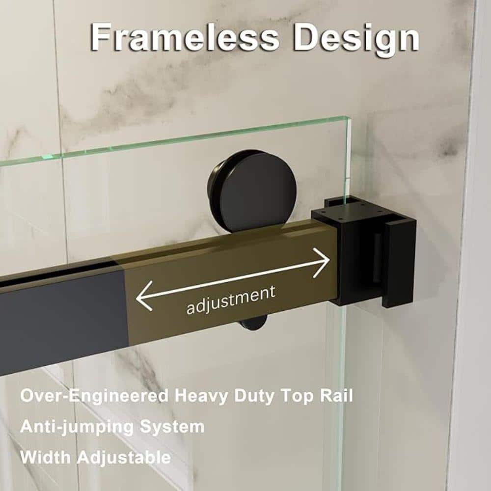 60'' Matte Black Double Sliding Frameless Shower Door with Clear Glass