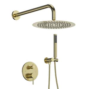 1-Spray Patterns with 2.5 GPM 10 in. Wall Mount Dual Shower Head Hand Shower Faucet in Brushed Gold (Valve Included)