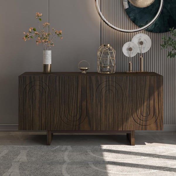 Brown MDF 63 in. W Sideboard Cabinet with 4-Doors