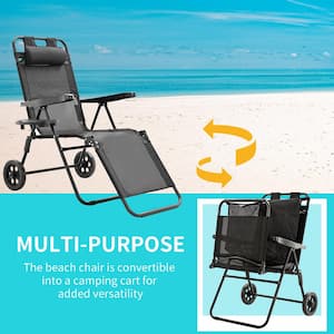 Beach Cart Chair - 2-in-1 Turns From Beach Cart to Steel Beach Chair - Large Wheels - Easy to Use - Large Capacity