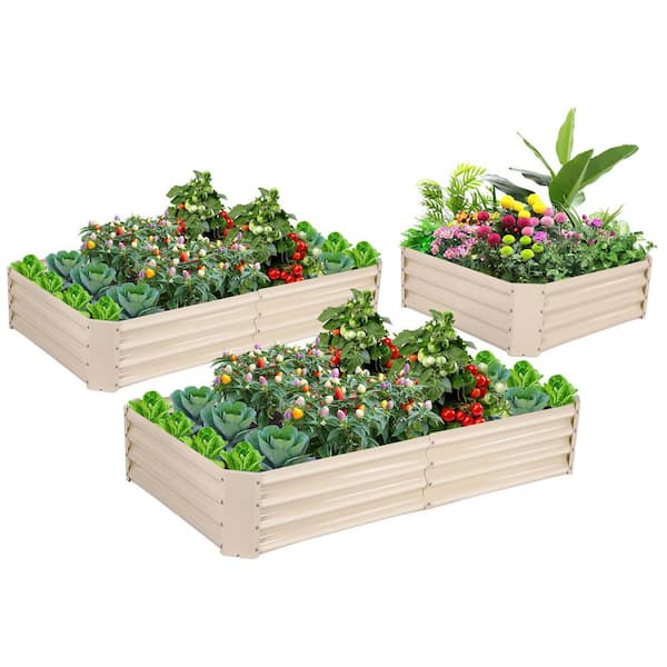Zeus & Ruta 8x3x1 ft Metal Rectangular Galvanized Raised Garden Bed for Vegetables and Flowers Outdoor in Light Ivor(2 Pack)