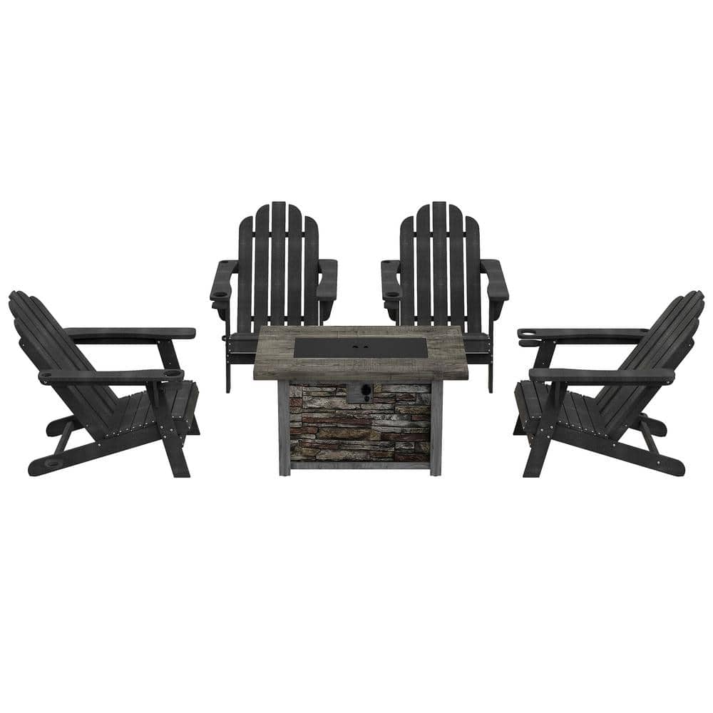 Clihome 5Piece Set Outdoor Adirondack HDPE Material Plastic Gray Chair