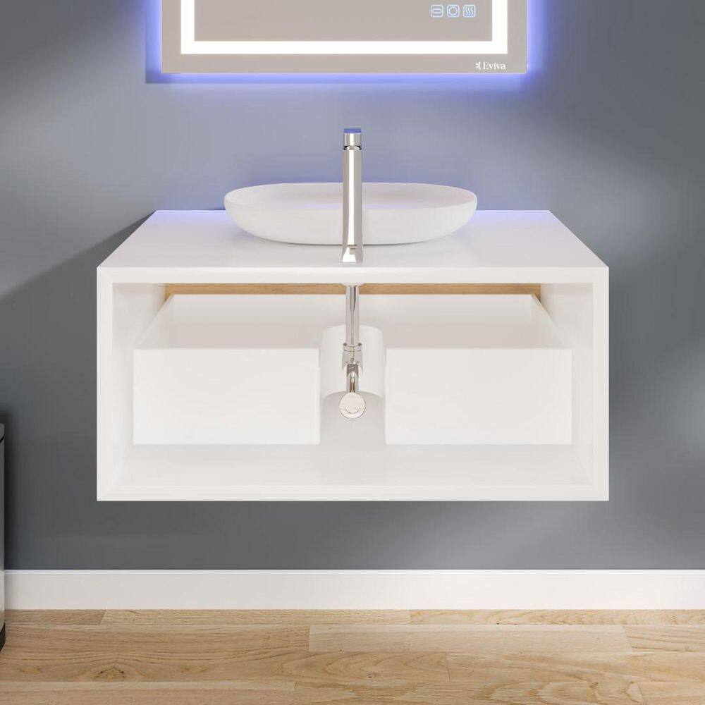 Santa Monica 36" White Oak Wall-Mount Vanity with Vessel Sink