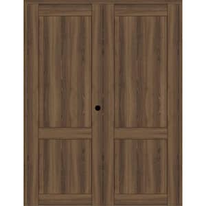 2-Panel Shaker 64 in. x 84 in. Left Active Pecan Nutwood Wood Composite Solid Core Double Prehung Interior Door