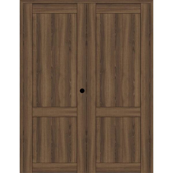 Belldinni 2-Panel Shaker 56 in. x 80 in. Left Active Pecan Nutwood Wood Composite Solid Core Double Prehung Interior Door