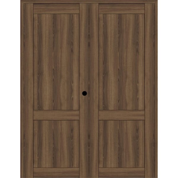 Belldinni 2-Panel Shaker 48 in. x 80 in. Left Active Pecan Nutwood Wood Composite Solid Core Double Prehung Interior Door