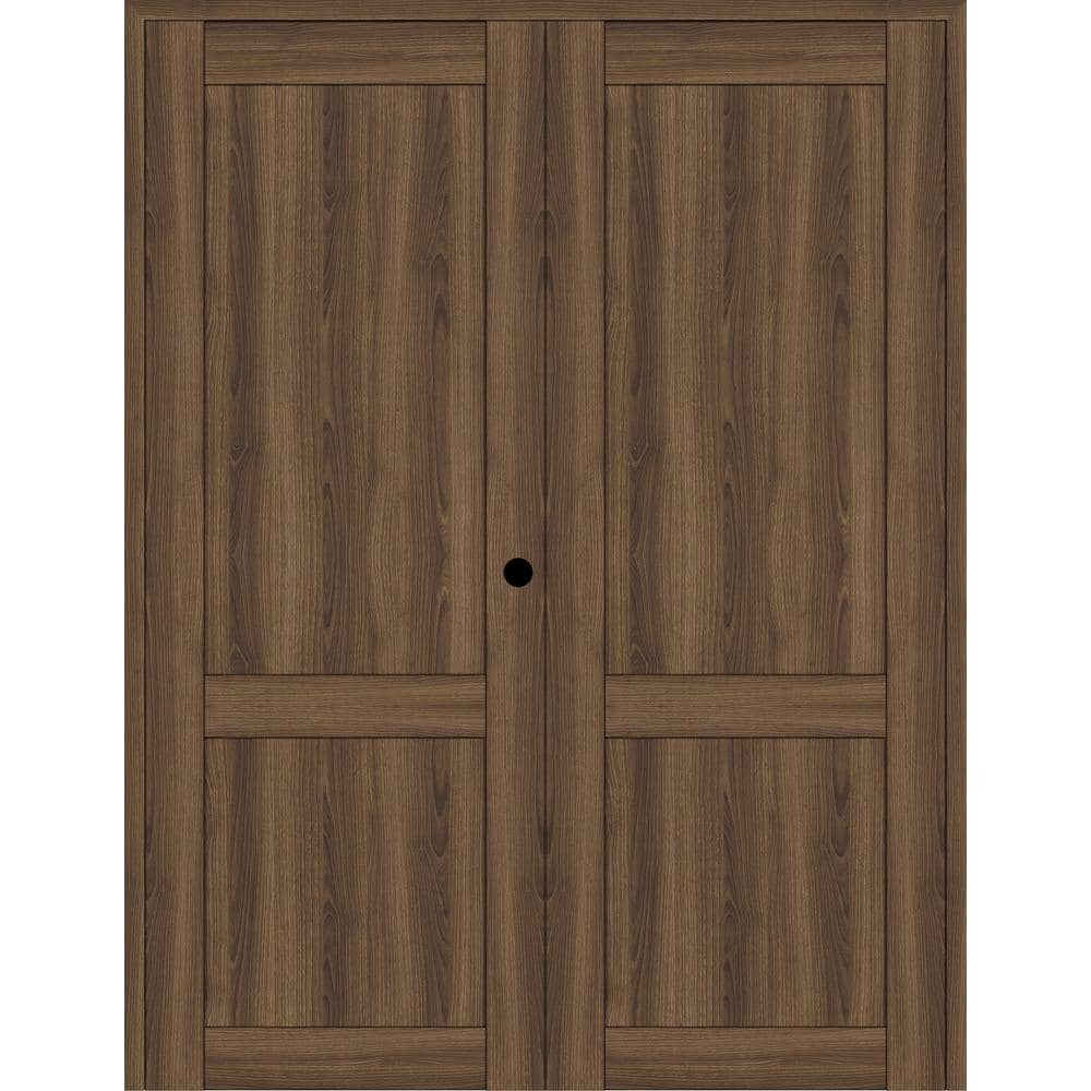 2-Panel Shaker 64 in. x 96 in. Left Active Pecan Nutwood Wood Composite Solid Core Double Prehung Interior Door price history on PriceWatchPro