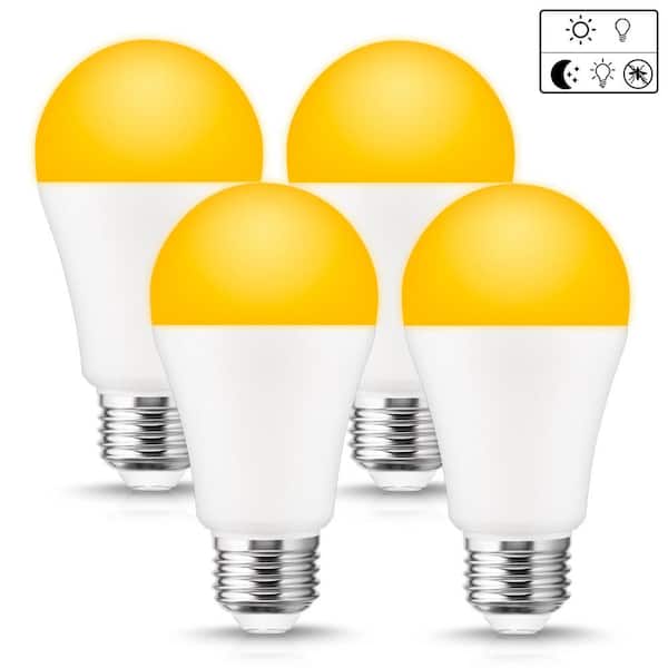 YANSUN 12-Watt, 100-Watt Equivalent A19 Dusk to Dawn LED Bug Light Bulb E26 Base in Yellow-Colored 2000K (4-Pack)