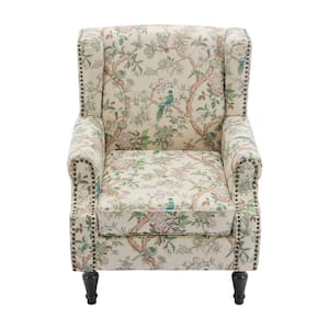 Uixe Retro Plants Blue Linen Nailhead Trim Upholstered High Back