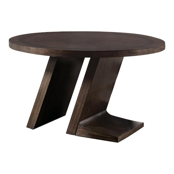 Furniture of America Kix Espresso Wood Top 54 in. Angled Pedestal Base Round Dining Table (Seats 4)
