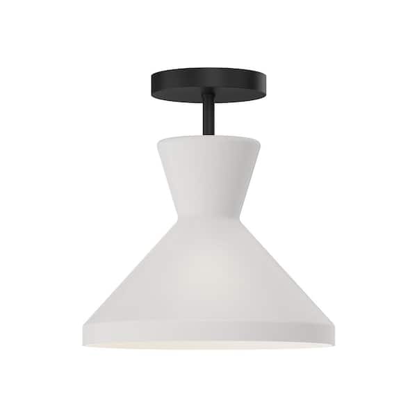 ALORA MOOD Betty 10 in. 1 Light 60-Watt Matte Black/Opal Glass Semi-Flush Mount