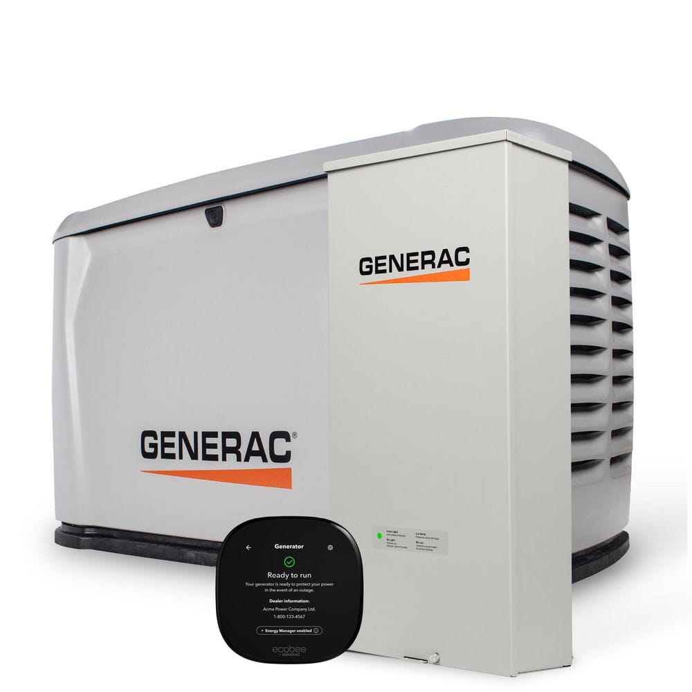 GENERAC 28kW Air-Cooled Auto Start Nat Gas/Propane Whole House Generator 200 Amp Transfer Switch, Mobile Monitoring,Thermostat (7329)
