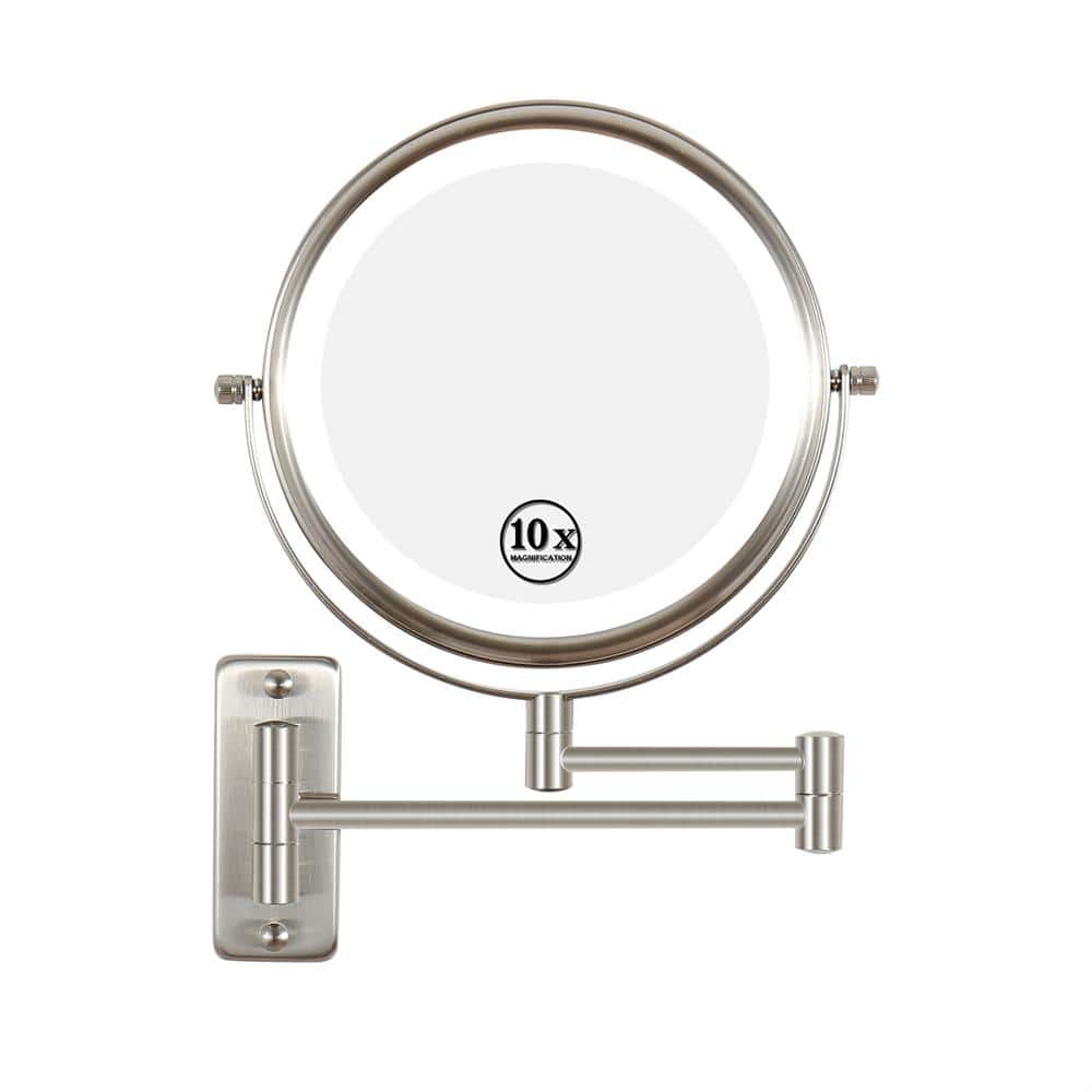 8.7 in. W x 12 in. H Round Magnifying LED Light Wall Mounted Bathroom Makeu