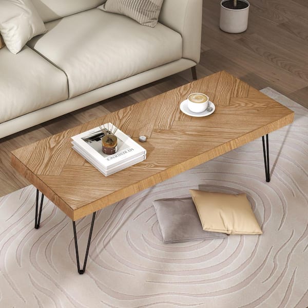 Qualler Elaina 43.3 in. Brown Rectangle Wooden Coffee Table