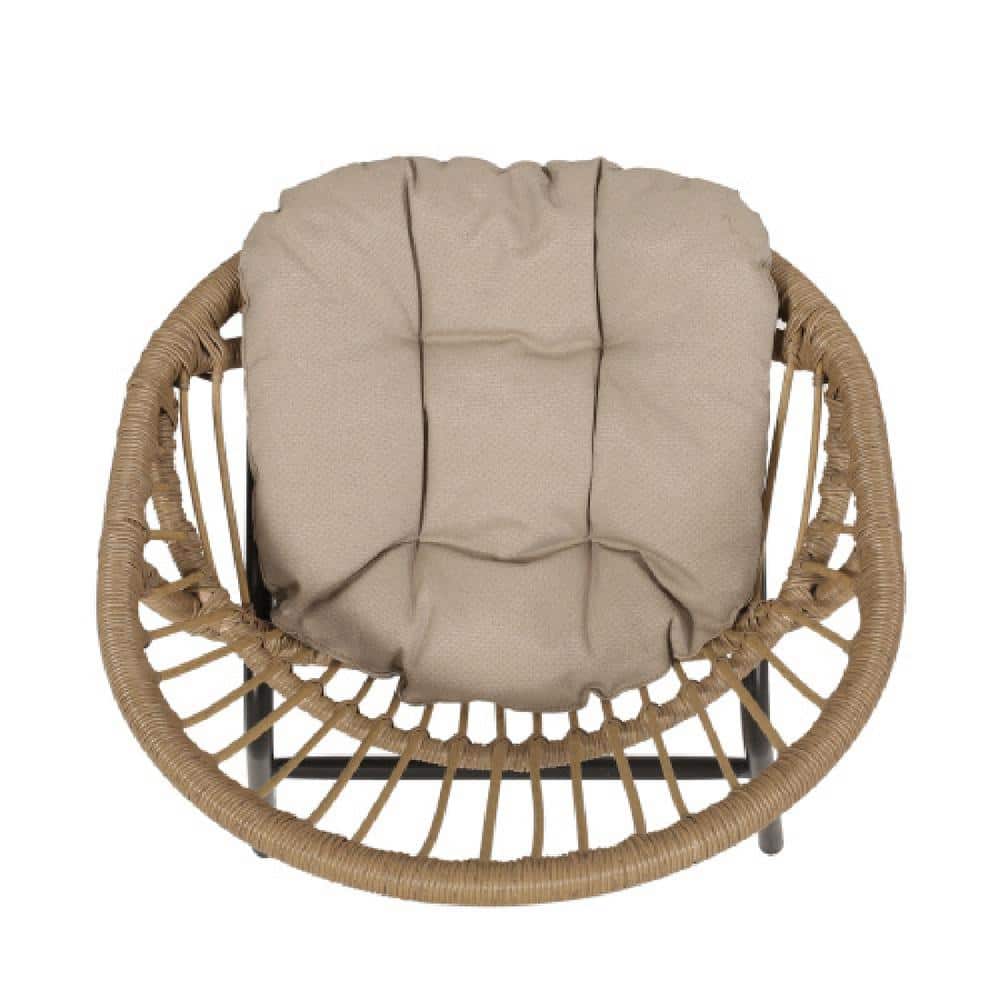 Light Brown and Beige Wicker Outdoor Dining Chairs with Cushions, Set of 2
