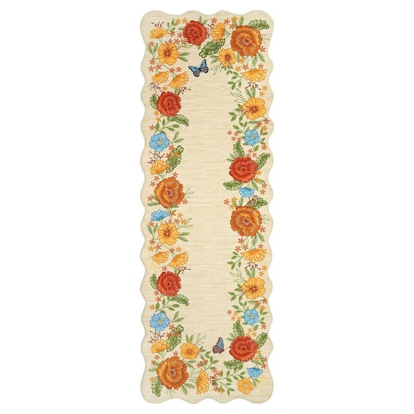 Garvee Wavy Edge Decorative Machine Washable Vintage Floral Printed Carpet for Bedroom Apartment Yellow 2 ft. x 6 ft. Area Rug