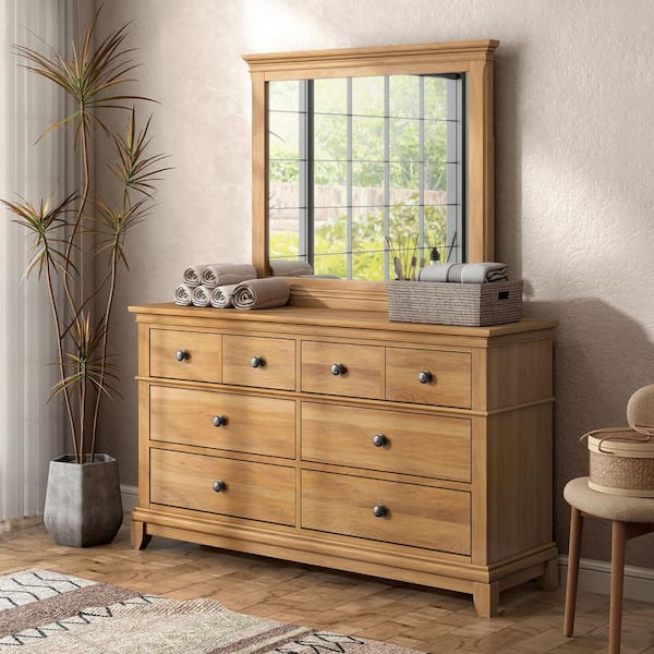 Furniture of America Zeller Natural Oak 6-Drawer 62 in. Dresser with Mirror and Cedar Bottom Drawers