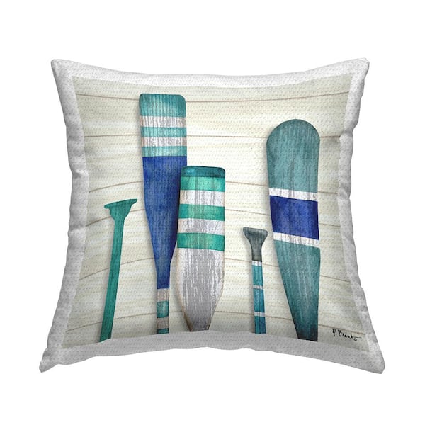 Stupell Industries Green Boating Oars Lake Cabin Blue Square Outdoor Throw Pillow
