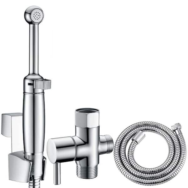 Metal Handheld Bidet Sprayer Attachment in Chrome with Brass Valve and Anti-Backflow Design Adjustable Water Jet Spray