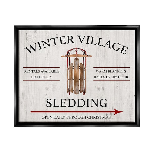 Stupell Industries Winter Village Sledding by Conrad Knutsen 1-Piece Floater Frame Graphic Print Typography Poster Art Print 31 in. x25 in.