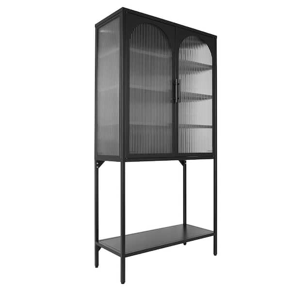 Large Freestanding Storage Cabinet with Glass Doors, Drawers and Open  Shelves, Black - ModernLuxe