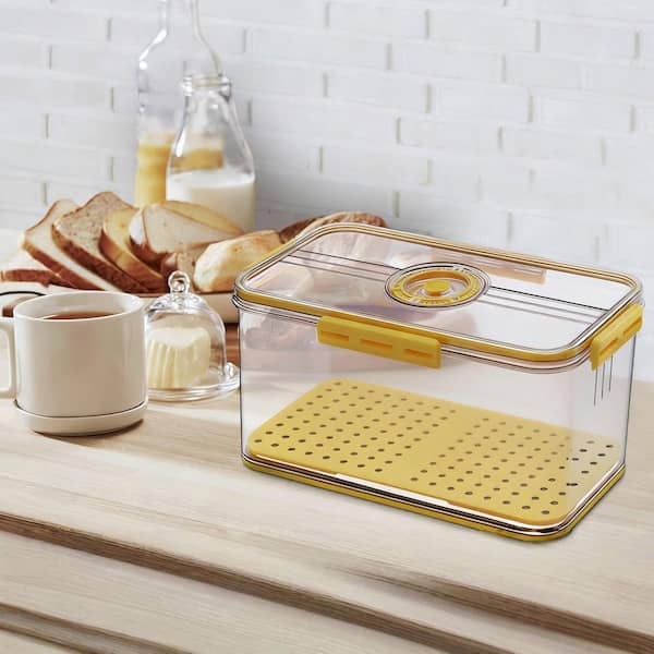 1-Piece Large Bread Storage Container Kitchen Bread Box for Countertop Homemade Bread, Toast and Pastries in Yellow