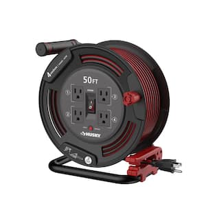 50 ft. 14/3 13AMP Retractable Extension Cord Reel with 4 Grounded Outlets Black