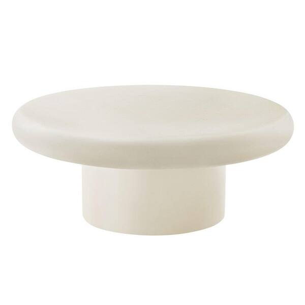 MODWAY Argos Round Concrete Coffee Table in White-Cement Low Coffee Table for Sitting on the Floor