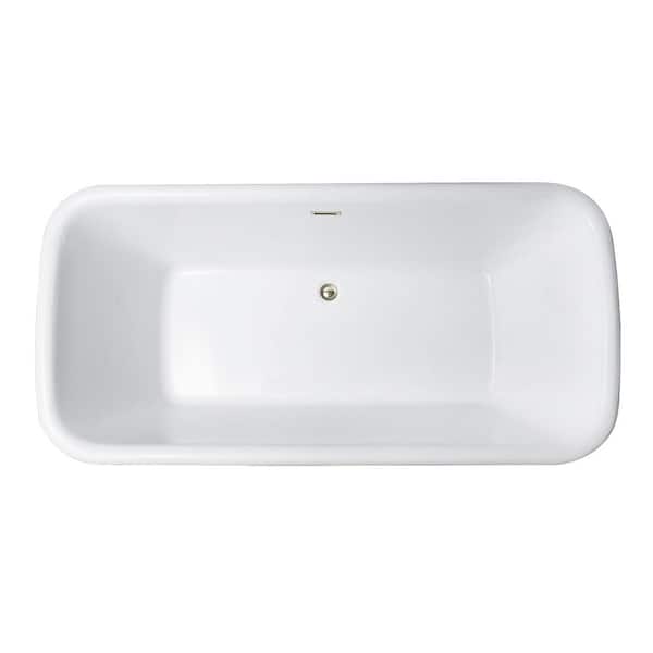 Aqua Eden 71 in. x 29.1 in. Acrylic Flatbottom Soaking Freestanding Bathtub in Glossy White/Polished Nickel with Drain