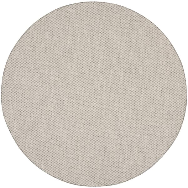 Nourison Courtyard Ivory/Silver 8 ft. x 8 ft. Round Solid Geometric Contemporary Indoor/Outdoor Area Rug