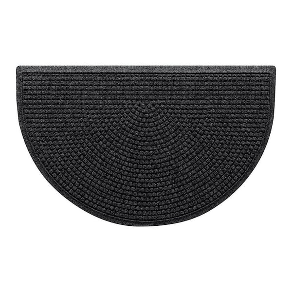 Waterhog Squares 24 in. x 39 in. Indoor Outdoor PET Polyester Half Round Doormat Charcoal