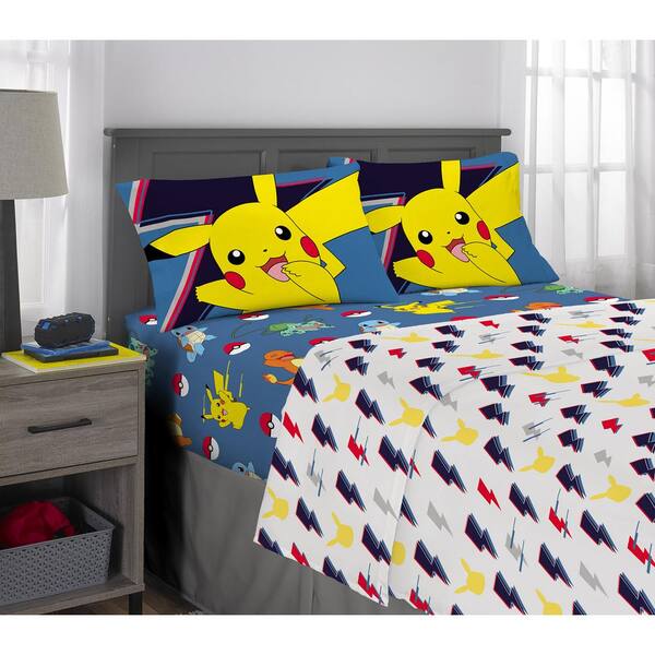 Pokemon Pikachu Bolt 3 Piece Microfiber Twin Bedding Sheet Set Pillowcase Kids 