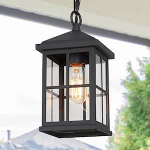 BesLowe 1-Pack Outdoor Pendant Light, 13 Modern Hanging Lantern Light for Outside, Black
