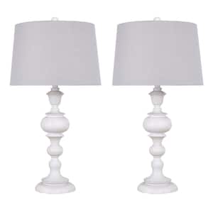30 in. Distressed Off-White Polyresin Table Lamps with Taupe Linen Shades (2-Pack)