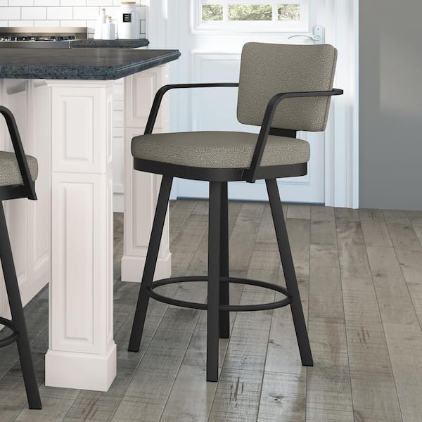 Amisco Thea 30 in. Light Beige and Grey Boucle Polyester / Black Metal Swivel Bar Stool