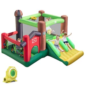 Inflatable Bounce House with 735-Watt Blower 6-in-1 Bouncer Castle w/Double Slides Jump Area Ocean Balls Basketball Rim