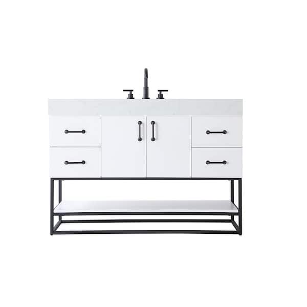 48 in. Single Sink White Bath Vanity with White Engineered Marble Top