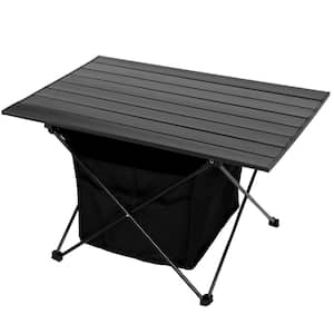 27.00 in. Black Aluminum Rectangle Picnic Table 4-seats with High-Capacity Storage and Carry Bag
