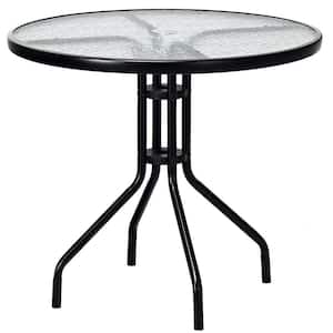 28 in. H Black Round Metal Outdoor Bistro Table with Tempered Glass Top and Umbrella Hole