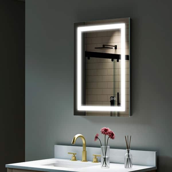 Modern 20 in. x 28 in. Rectangular Frameless Wall Fogless LED Bathroom Vanity Mirror with Lights in Silver