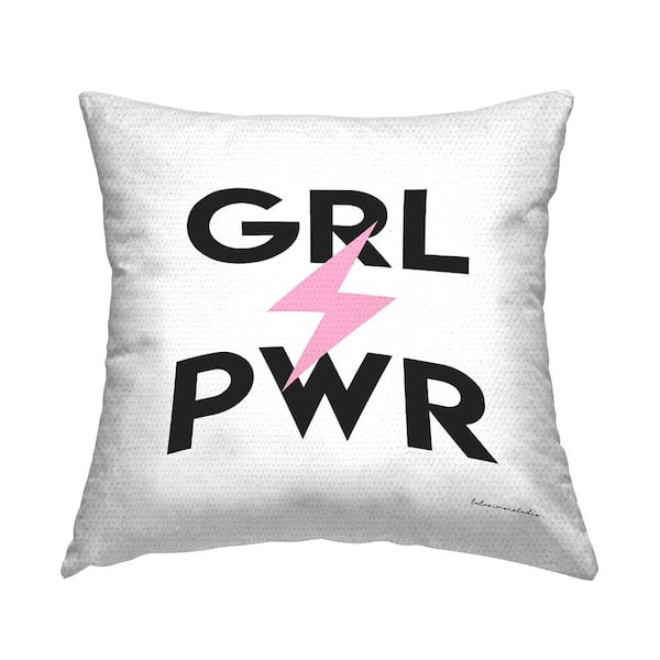Stupell Industries Grl Pwr Pink Lightning Bolt White Square Outdoor Throw Pillow