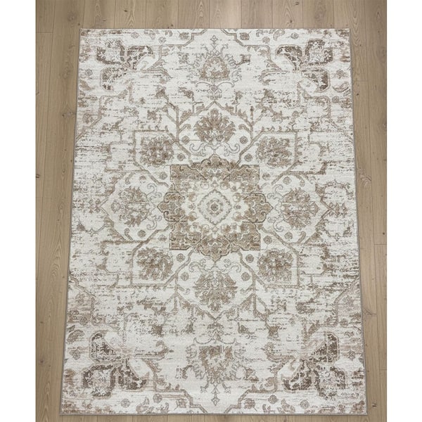 Cadence 5 ft.x8 ft. (Exact Size: 5 ft. 3 in. x 7 ft. 7 in.) Vintage Indoor Area Rug, Cream Grey, SouthWestern
