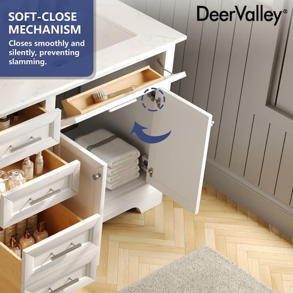 DEERVALLEY 72 in. Double Sink Freestanding White Wood Bath Vanity