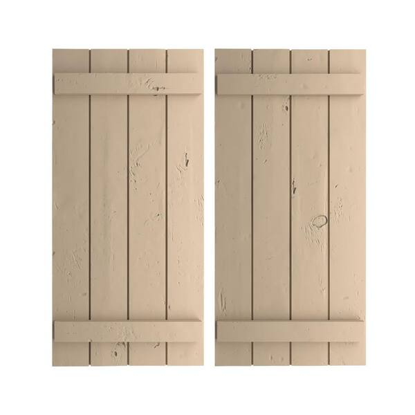 Ekena Millwork 22 in. x 26 in. Timberthane Polyurethane 4-Board Joined Board-n-Batten Knotty Pine Faux Wood Shutters Pair