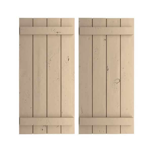 Ekena Millwork 22 in. x 48 in. Timberthane Polyurethane 4-Board Joined Board-n-Batten Knotty Pine Faux Wood Shutters Pair