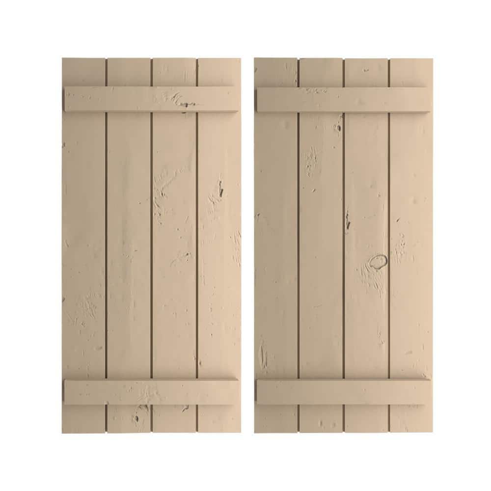 22 in. x 54 in. Timberthane Polyurethane 4-Board Joined Board-n-Batten Knotty Pine Faux Wood Shutters Pair price history on PriceWatchPro