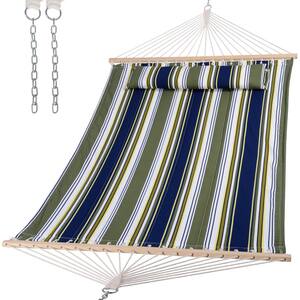 Double Hammock Quilted Fabric Swing with Spreader Bar, Detachable Pillow, 55" x 79" Large Hammock, Aqua