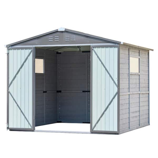 8 ft. W x 8 ft. D Outdoor Storage Grey Wood Shed with Sloping Roof and Double Lockable Door in Gray (64 sq. ft. )